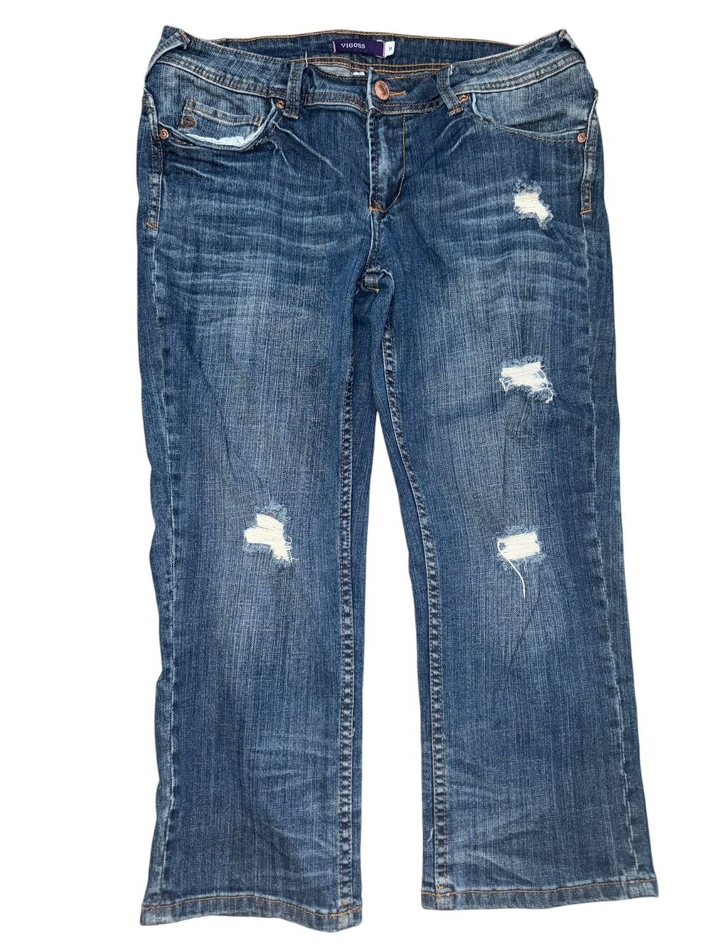 Vigoss Juniors Size 11 Distressed Cropped Bootcut Jeans Medium Wash